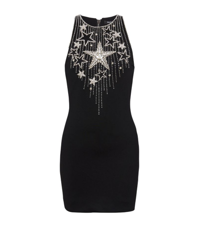 Shop Balmain Silk-blend Crystal-star Mini Dress In Black