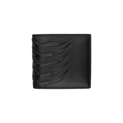 Pre-owned Alexander Mcqueen Rib Cage Bifold Wallet 'black'
