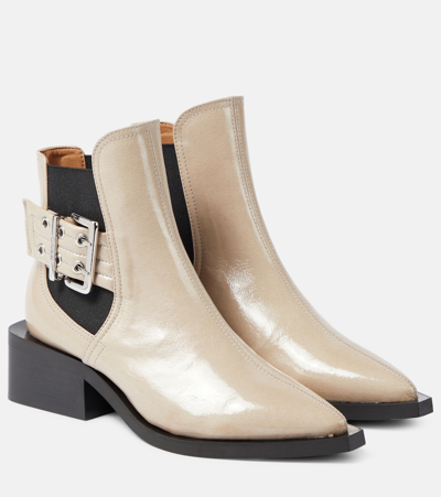 Shop Ganni Faux Leather Chelsea Boots In Beige