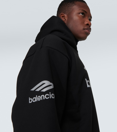 Shop Balenciaga 3b Sports Icon Cotton Fleece Hoodie In Black