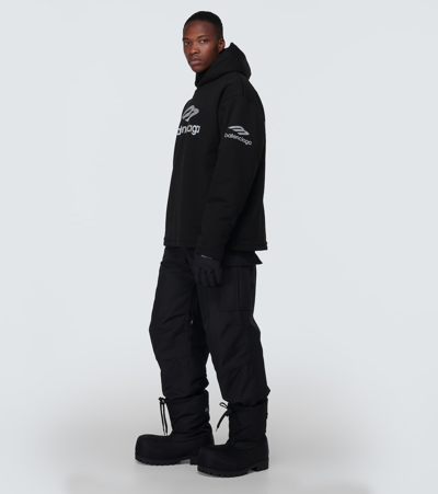 Balenciaga 3b Sports Icon Cotton Fleece Hoodie In Black