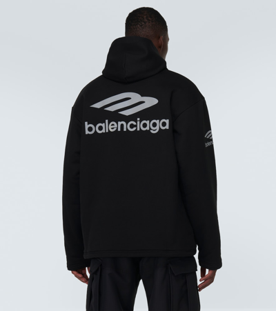 Shop Balenciaga 3b Sports Icon Cotton Fleece Hoodie In Black