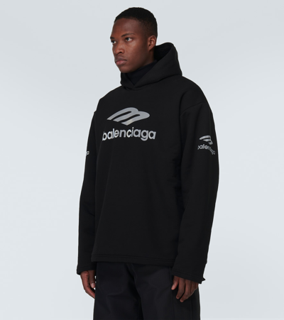 Shop Balenciaga 3b Sports Icon Cotton Fleece Hoodie In Black
