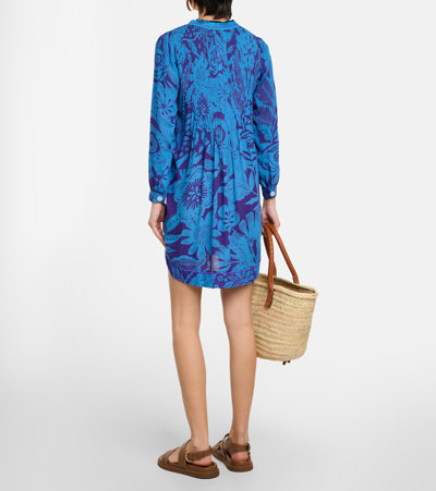 Shop Poupette St Barth Ola Floral Minidress In Blue