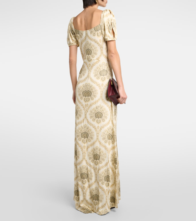 Shop Etro Printed Puff-sleeve Gown In Gold
