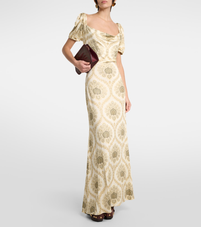 Shop Etro Printed Puff-sleeve Gown In Gold