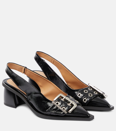 Shop Ganni Faux Leather Slingback Pumps In Black