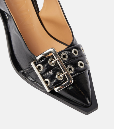 Shop Ganni Faux Leather Slingback Pumps In Black