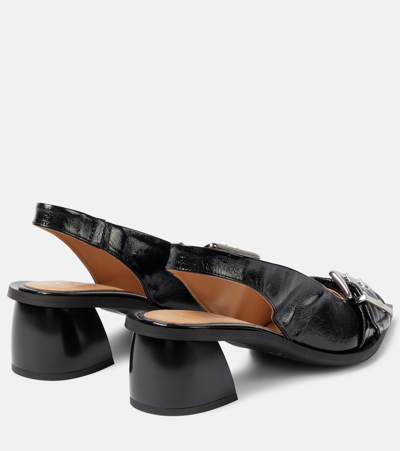 Shop Ganni Faux Leather Slingback Pumps In Black