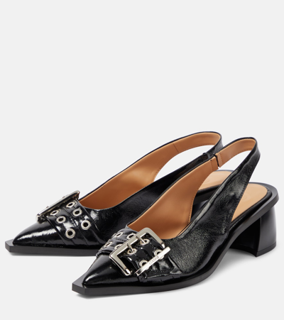 Shop Ganni Faux Leather Slingback Pumps In Black