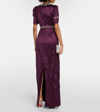 Shop Erdem Embellished Crinkled Satin Gown In Purple