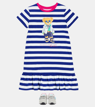 Shop Polo Ralph Lauren Polo Bear Striped Cotton Dress In Blue