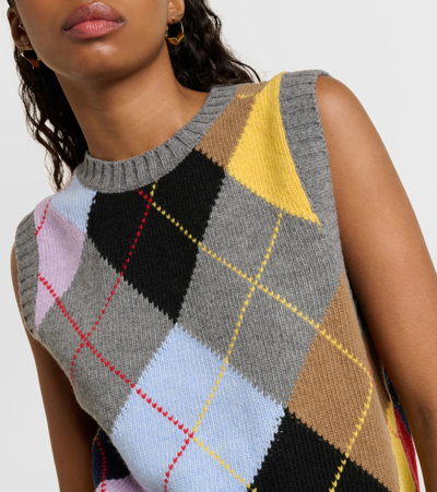 Shop Ganni Argyle Wool-blend Sweater Vest In Multicoloured