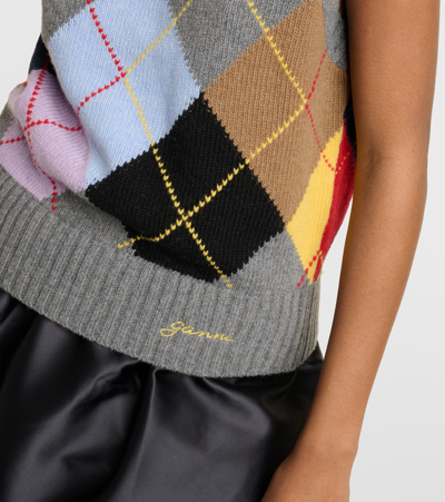 Shop Ganni Argyle Wool-blend Sweater Vest In Multicoloured
