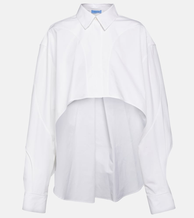 Shop Mugler Draped Cotton Poplin Shirt In White