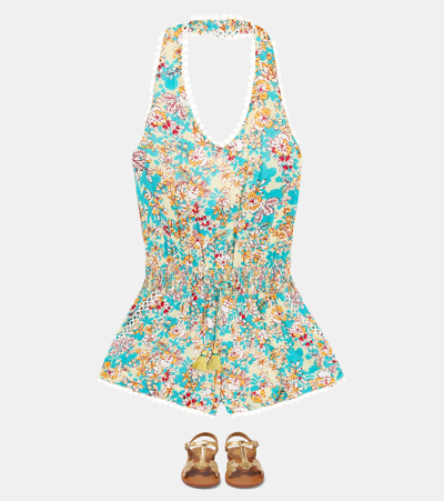 Shop Poupette St Barth Beth Floral Playsuit In Green