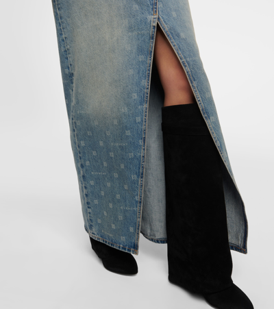 Shop Givenchy 4g High-rise Denim Maxi Skirt In Blue
