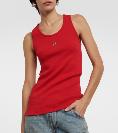 Shop Givenchy Ribbed-knit Cotton Jersey Tank Top In Red