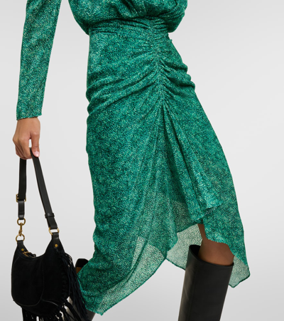 Shop Isabel Marant Maray Puff-sleeve Velvet Midi Dress In Green