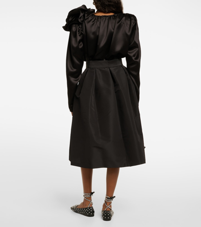 Shop Carolina Herrera High-rise Silk Midi Skirt In Black