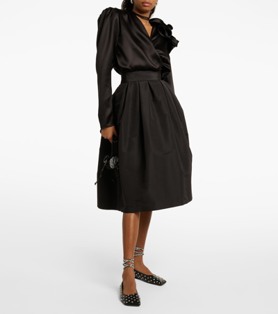 Shop Carolina Herrera High-rise Silk Midi Skirt In Black
