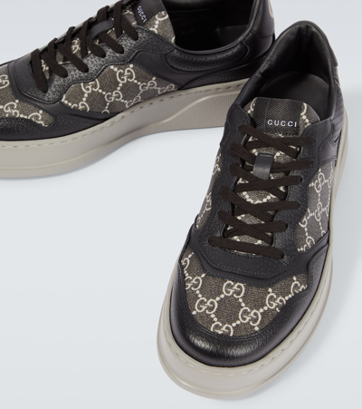 Shop Gucci Gg Canvas And Leather Sneakers In Black