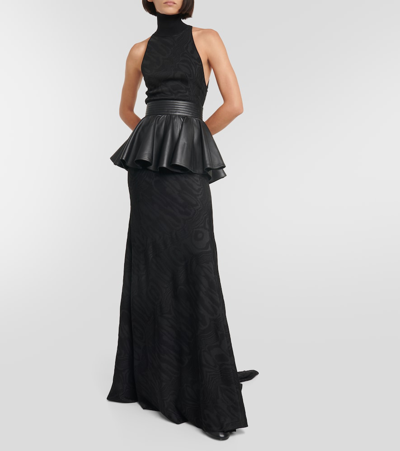 Shop Alaïa Patterned Turtleneck Gown In Black