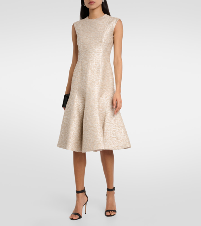 Emilia Wickstead Judi Metallic Crepe Mini Dress In Beige