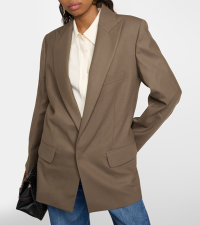 Victoria Beckham Peak-lapels Twill Blazer In Green
