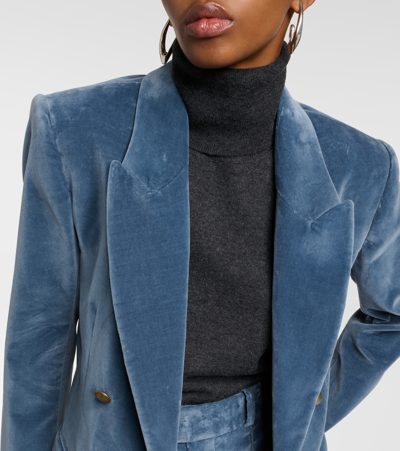 Frame Double Breasted Slim Blazer In Blue