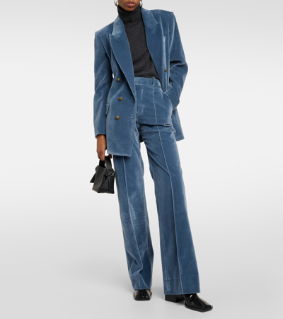 Frame Double Breasted Slim Blazer In Blue