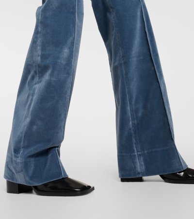 Frame The Slim Stacked Cotton-blend Velvet Straight-leg Pants In Blue