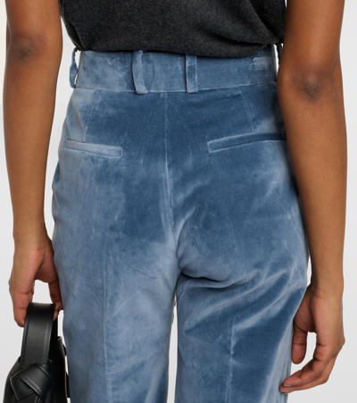 Frame The Slim Stacked Cotton-blend Velvet Straight-leg Pants In Blue