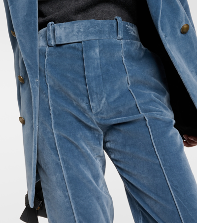 Frame The Slim Stacked Cotton-blend Velvet Straight-leg Pants In Blue