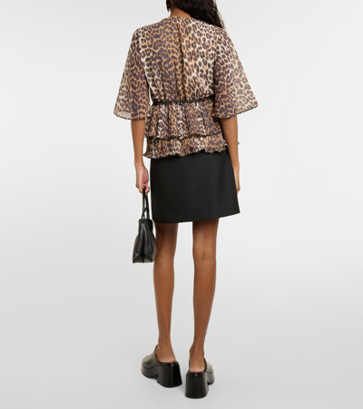 Shop Ganni Leopard-print Tiered Georgette Blouse In Brown