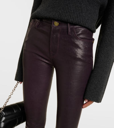 Shop Frame Le Crop Mini Boot Leather Pants In Purple