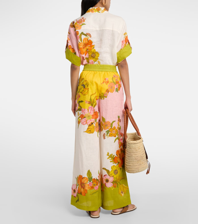 Shop Alemais Alémais Silas Floral Linen Wide-leg Pants In Multicoloured