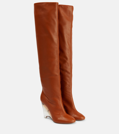 Shop Alaïa Leather Knee-high Boots In Brown