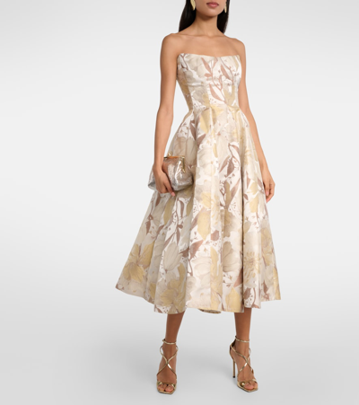 Shop Markarian Floral Metallic Gown In Silver