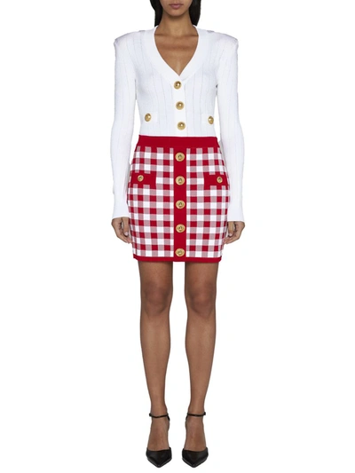 Shop Balmain Skirts In Rouge/blanc