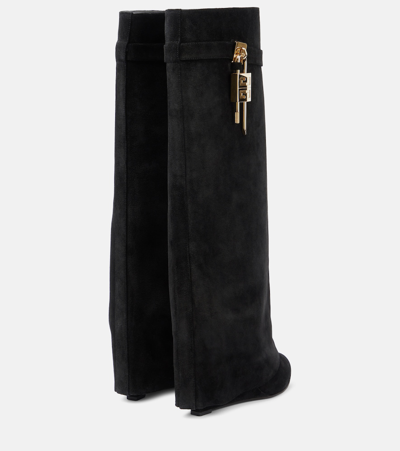 Shop Givenchy Shark Lock Suede Knee-high Boots In Black