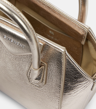 Shop Givenchy Antigona Toy Metallic Leather Tote Bag In Gold