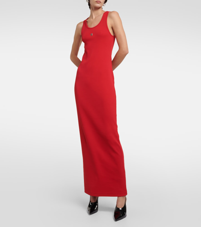 Shop Givenchy Ribbed-knit Cotton Jersey Maxi Dress In Red