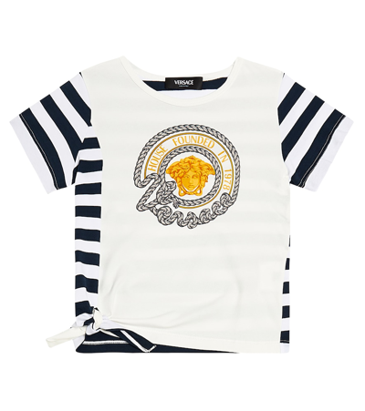 Shop Versace Printed Striped Cotton Jersey T-shirt In Multicoloured