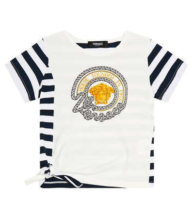Versace Printed Striped Cotton Jersey T-shirt In Multicoloured