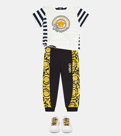 Versace Printed Striped Cotton Jersey T-shirt In Multicoloured