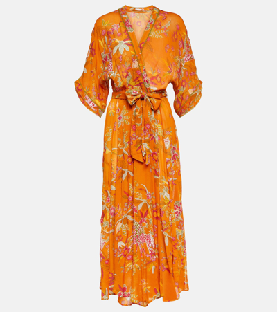 Shop Poupette St Barth Adha Floral Midi Dress In Orange