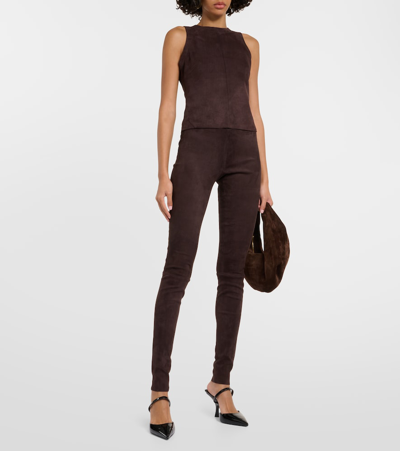 Shop Stouls Carolyn Suede Leggings In Brown