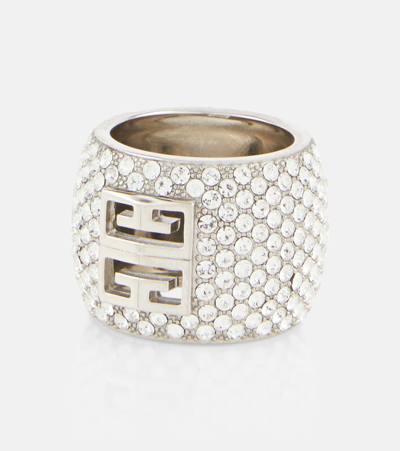 Shop Givenchy 4g Crystal-embellished Ring In Silver