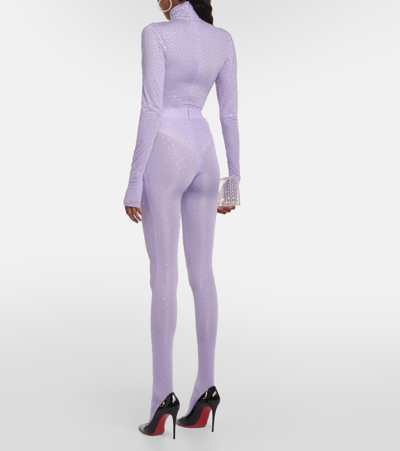 Shop Alex Perry Crystal-embellished Jersey Tights In Purple